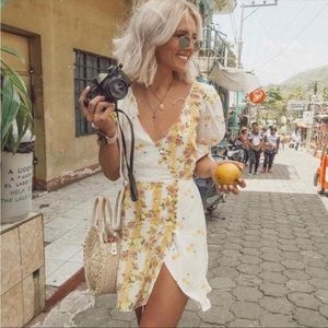 For love and lemons savannah wrap floral cherry yellow dress size S